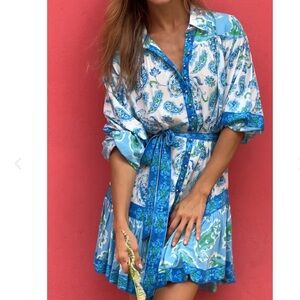 Miss June Blue and Green Paisley Mini Dress